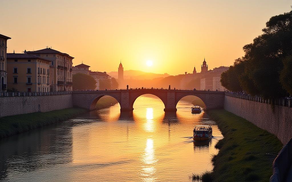 Tevere di Roma al tramonto con pescatori